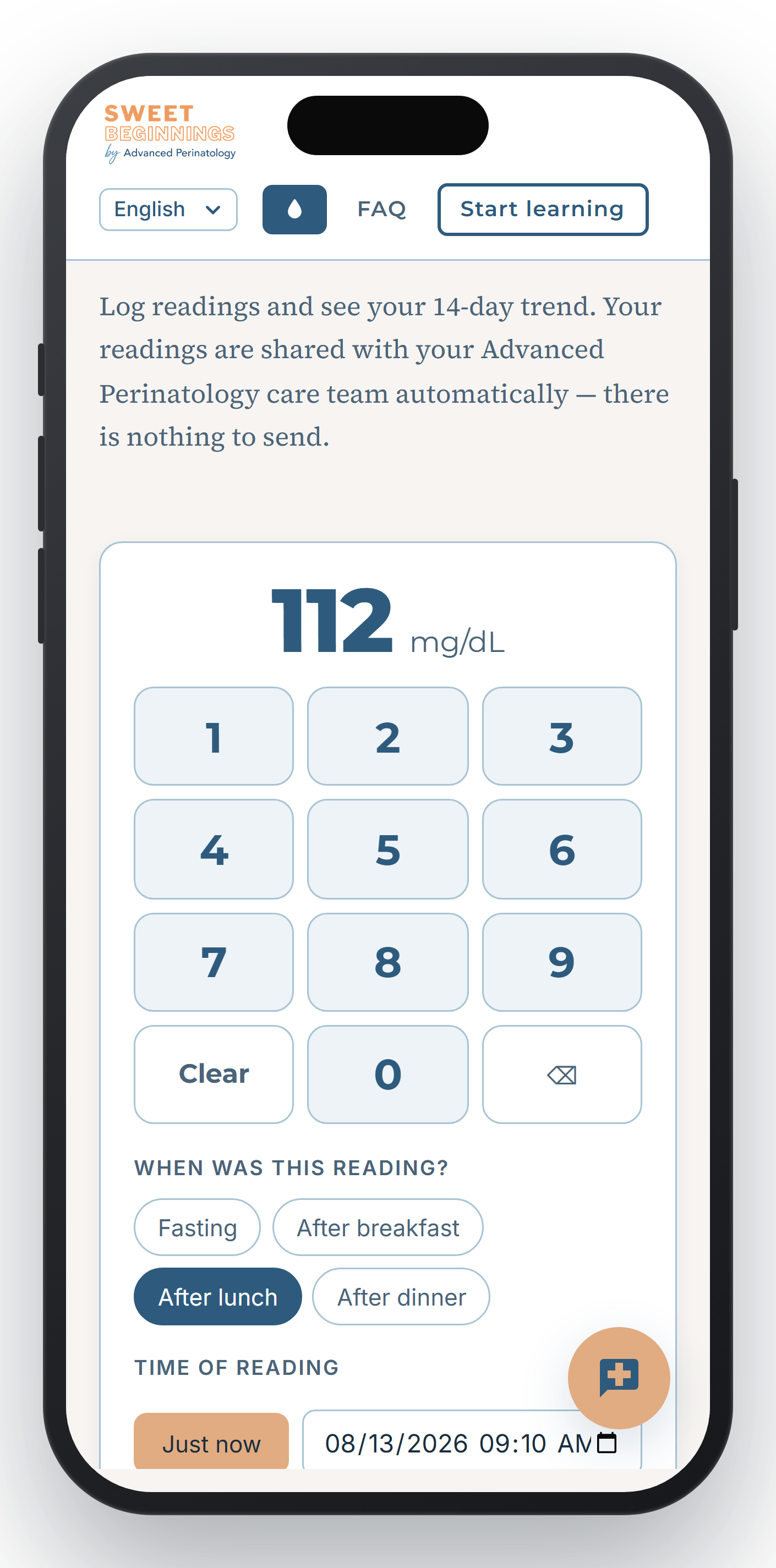 The daily glucose tracker on a phone