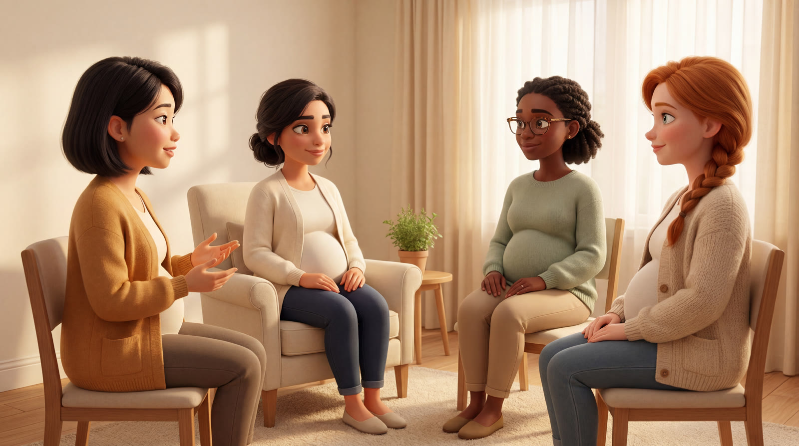 A group of expecting patients in conversation